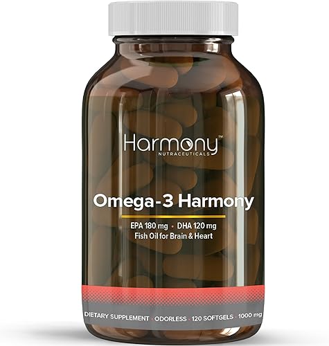 Omega 3 Harmony - Aceite de pescado Harmony Nutraceuticals para el cerebro y el corazón - 120 cápsulas apoya la función cerebral y la salud del
