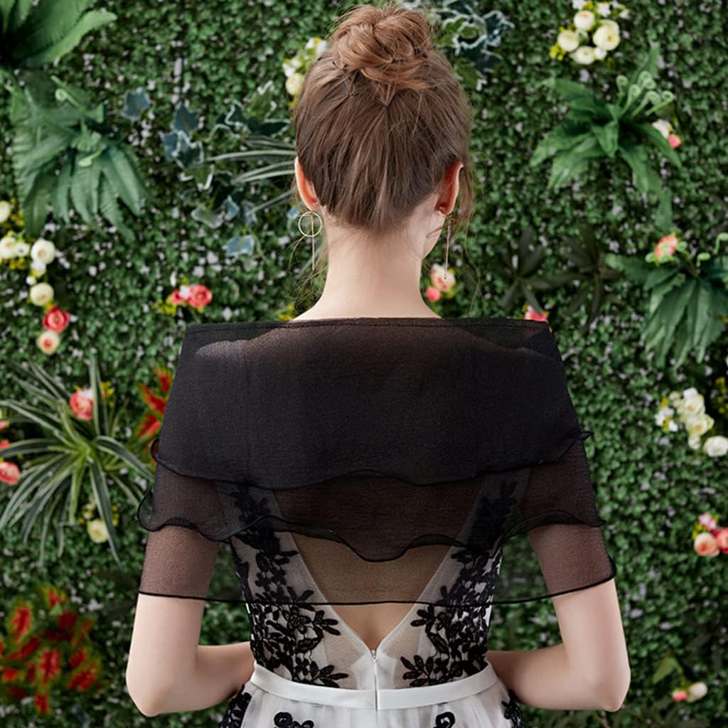 Women Layered Gauze Shawl Shrug For Rhinestone Buckle Wedding