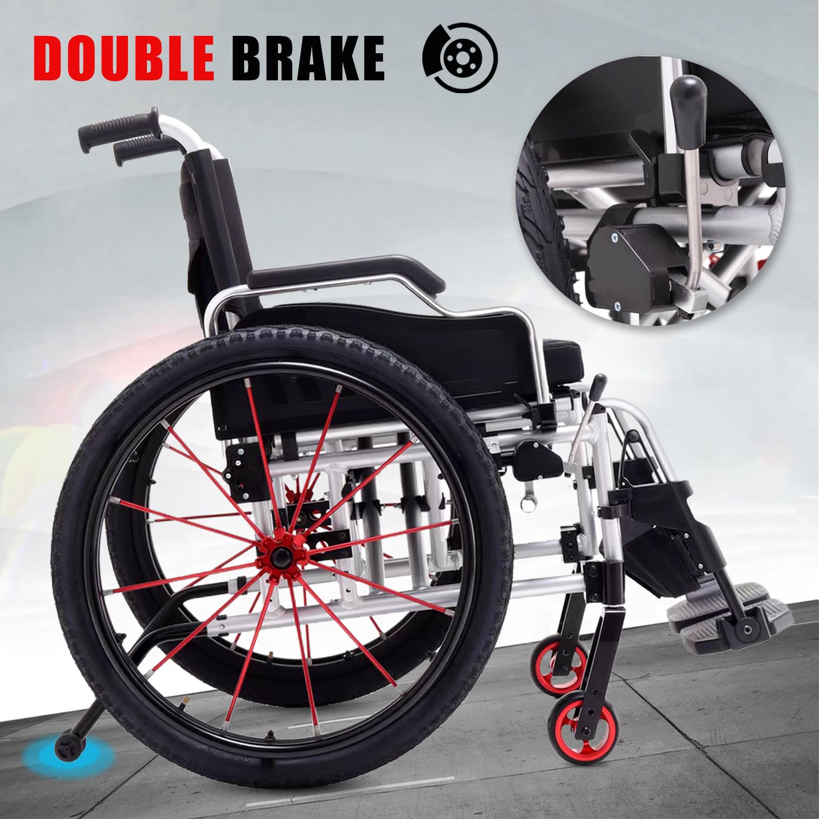 Silla de Ruedas Deportiva Manual Plegable,Ultraligera de Aleación de Aluminio,Transporte Fácil,Freno de mano, liberación rápida, Cinturón de seguridad,Altura regulable(62*101*90cm/24.4*39.7*35.4in)