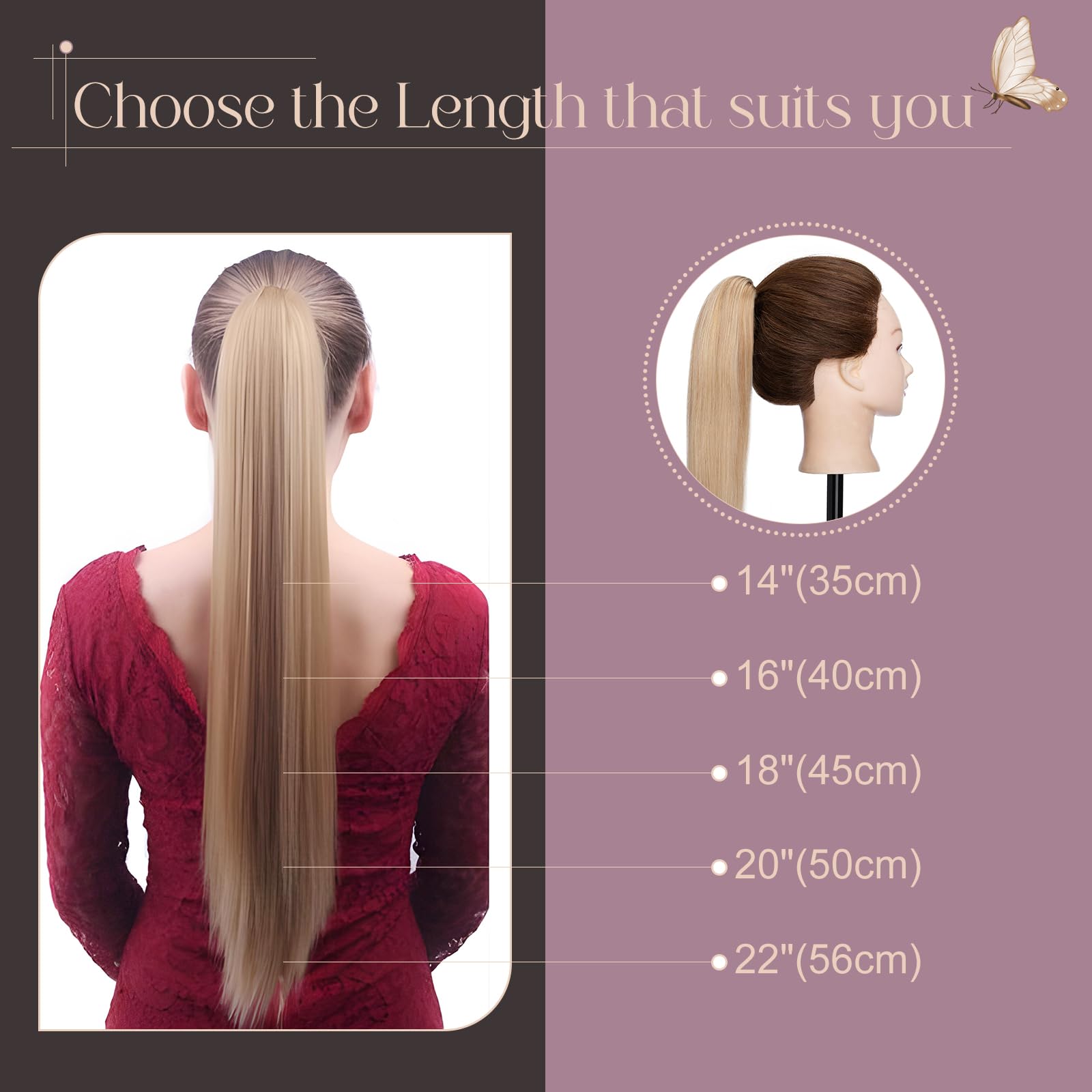 Elailite Haarverlängerung Echthaar Extensions Pferdeschwanz Ponytail Zopf 50cm 120g Haarteile mit Klammer Remy Glatt Human Hair 20 Zoll #1B Natürliches Schwarz