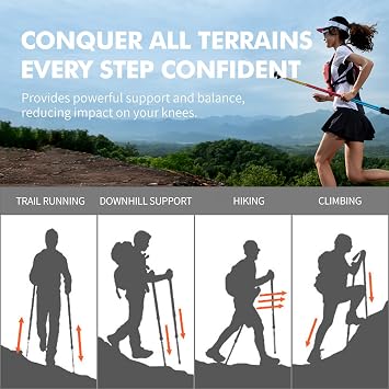 AONIJIE Trekking Poles 2-Pack - Anti-Shock Ultra-Light Collapsible Walking & Hiking Sticks for Trail Running, Backpacking, Camping