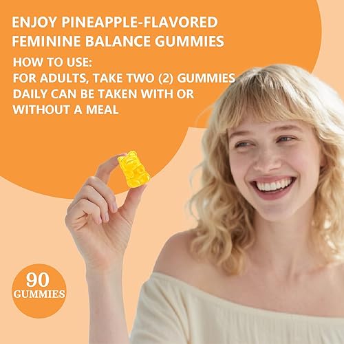 Miniatura 7 de Gomitas de piña para mujer, pH, equilibrio femenino, salud vaginal, probióticos femeninos, apoyo al bienestar, vegano, sin gluten, piña hawaiana, 90
