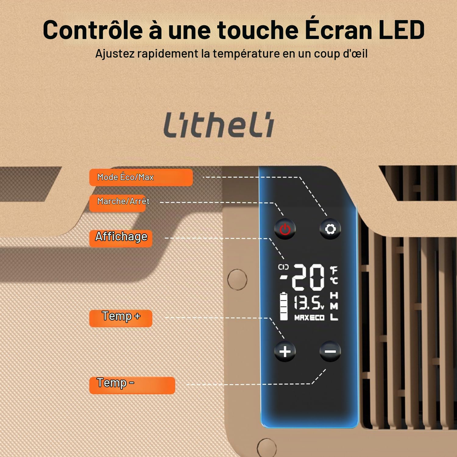 LiTHELi Réfrigérateur de voiture et glacière électrique portable Frozen Pack 12V, 20L/21QT avec 2 batteries U20, -20 à 20 °C, idéal pour le camping, les camping-cars et la plage (format sac à dos).