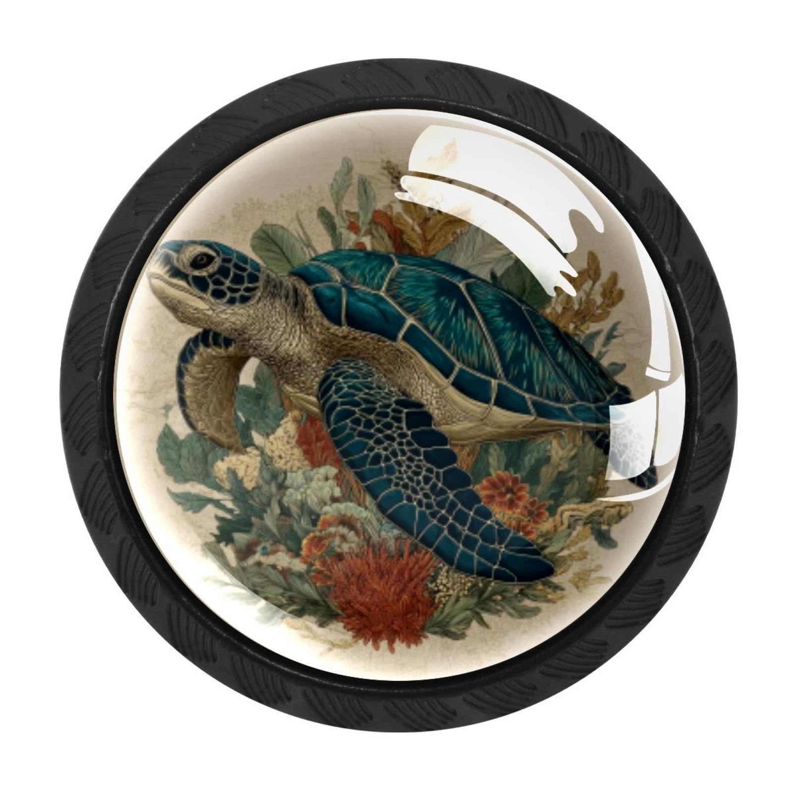 CHENZZZZ 4 Pack Cabinet Handles Black Vintage Ocean Turtle Cabinet Knobs Draw