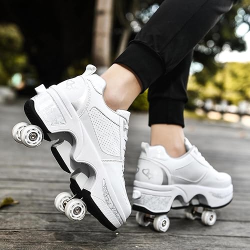Miniatura 3 de Zapatos de patinaje para mujer, cuatro rondas, zapatos de patines de ruedas para niños que se convierten en patines de ruedas, zapatos ligeros al