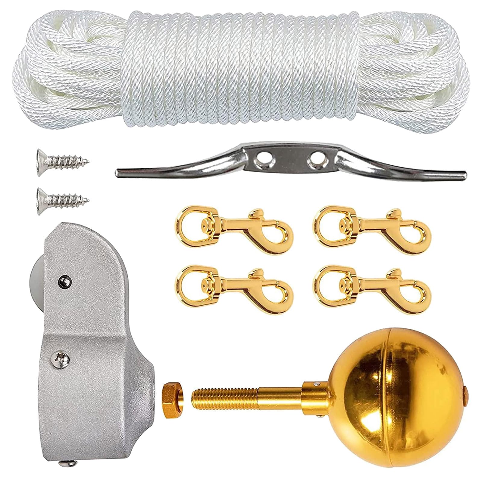 YROHGKPN Aluminum Flagpole Hardware Set Includes 3Inch Golden Ball Nut and 2Inch Nylon Pulley for Garden Flagpoles Smooth Flag Rope Sliding Mechanism