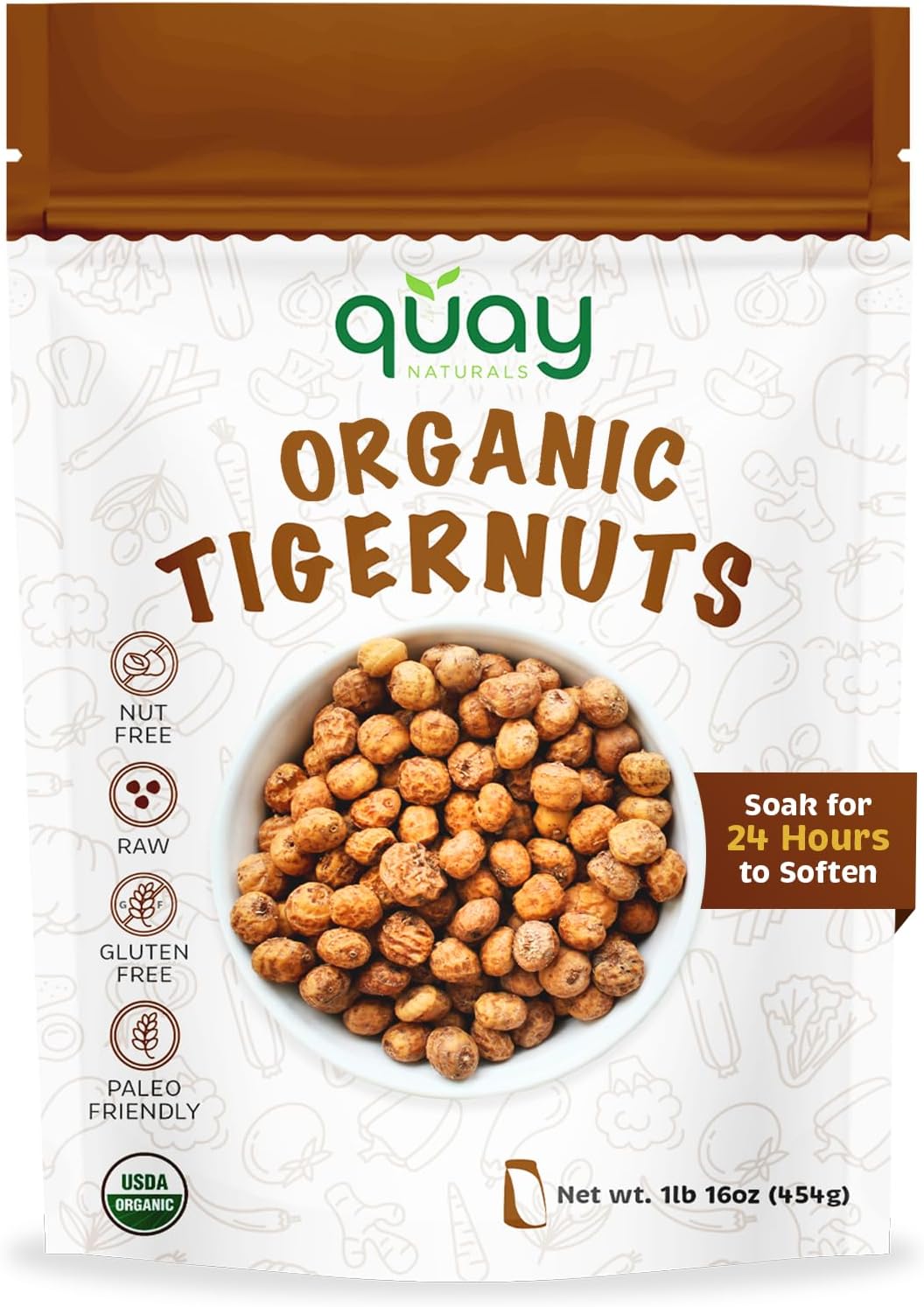Organic Tigernuts 16 oz, Raw, for Snacking, Baking, Smoothies, Yogurt & Salad - Chufa Nuts - High Fiber, Gluten Free & Keto Friendly -Non GMO