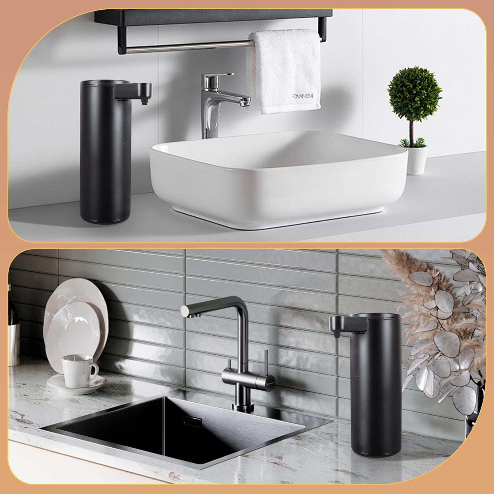 Dispenser automatico di sapone in acciaio inossidabile con sensore Dispenser di sapone a infrarossi elettrico IPX5 impermeabile USB-C Ricarica Sensore di movimento per cucina e bagno nero
