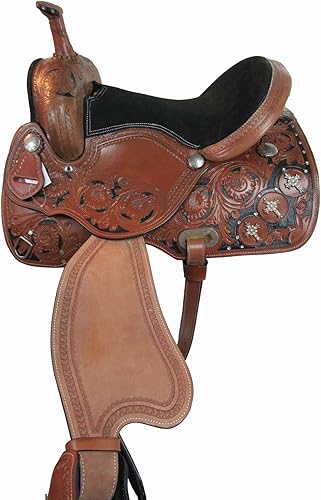 Miniatura 8 de Western Barrel Saddle Horse Racing Show Cruz Decorado Placer Trail Floral Herramienta Cuero Vaquero TACK 15 16 17 18