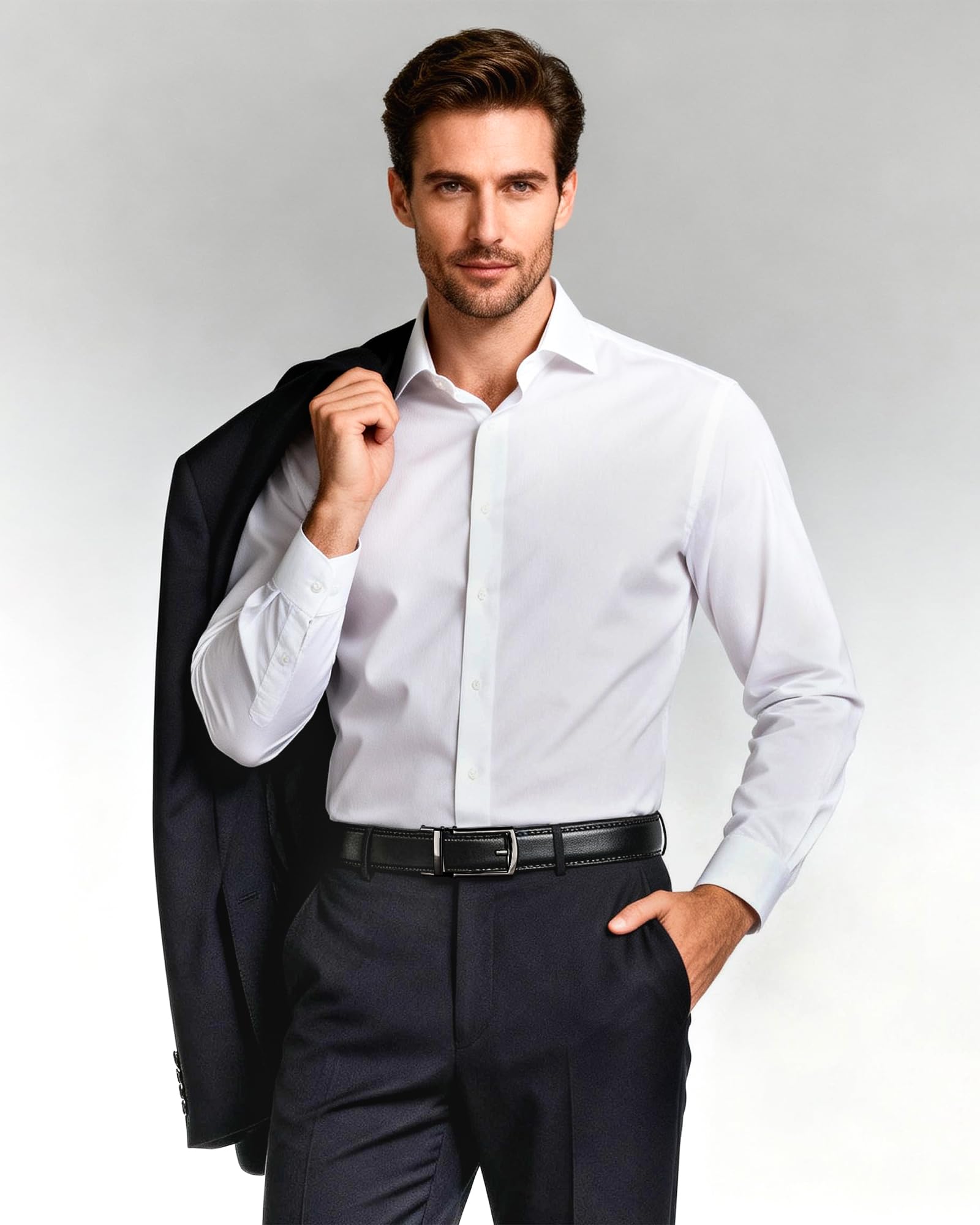 Pasek Skorzany Meski, Pasek do Spodni Męski 35mm, Bez Dziur z Automatyczną Sprzączką Rachetową, Regulowany, Elegancki do Pracy Dżinsów i Codziennego Użytku, Perfekcyjny Prezent dla Mężczyzny