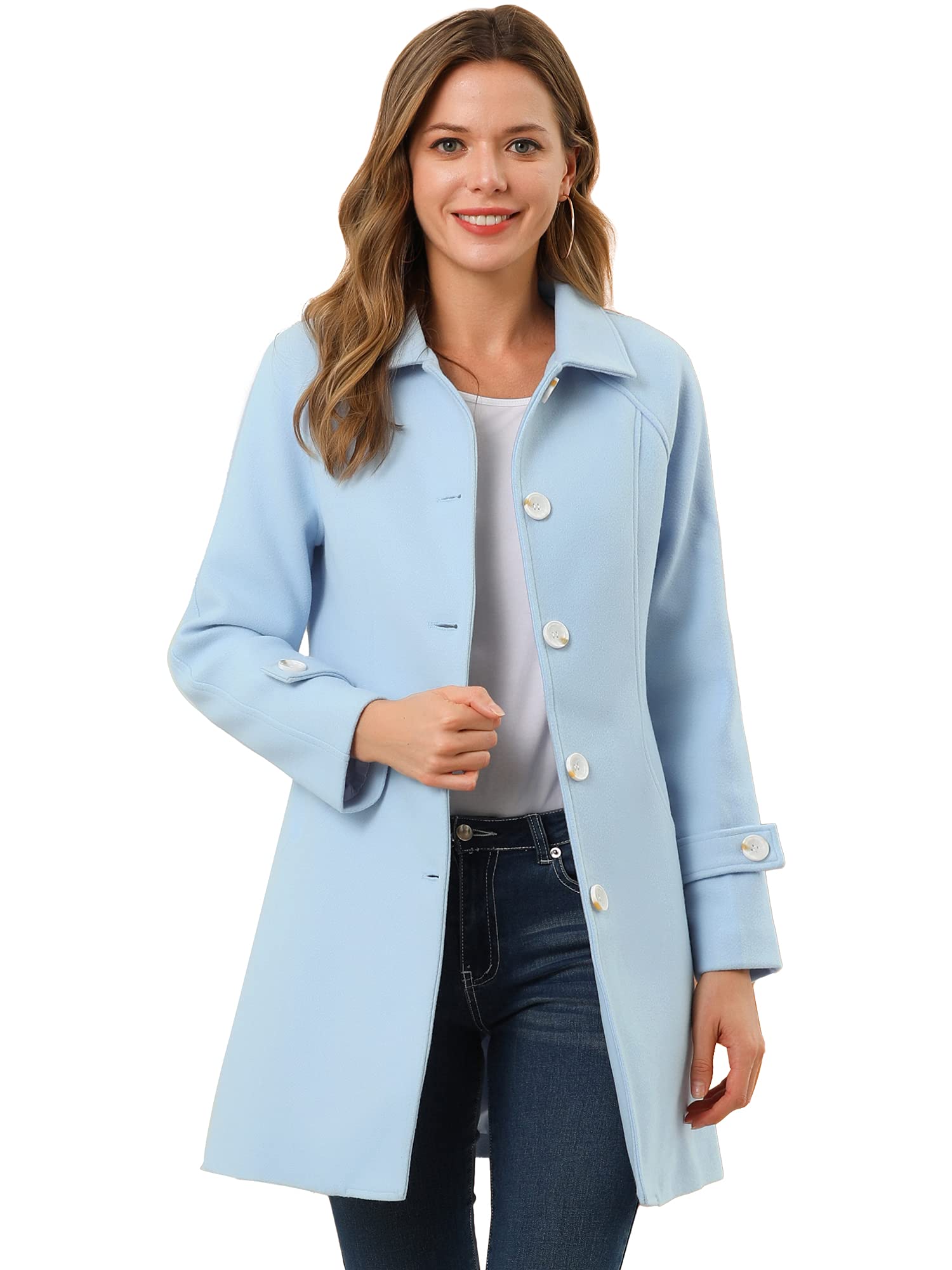 Allegra KWomen's Winter Outerwear Overcoat Peter Pan Collar Mid-thigh A-line Single Breasted Pea Coat