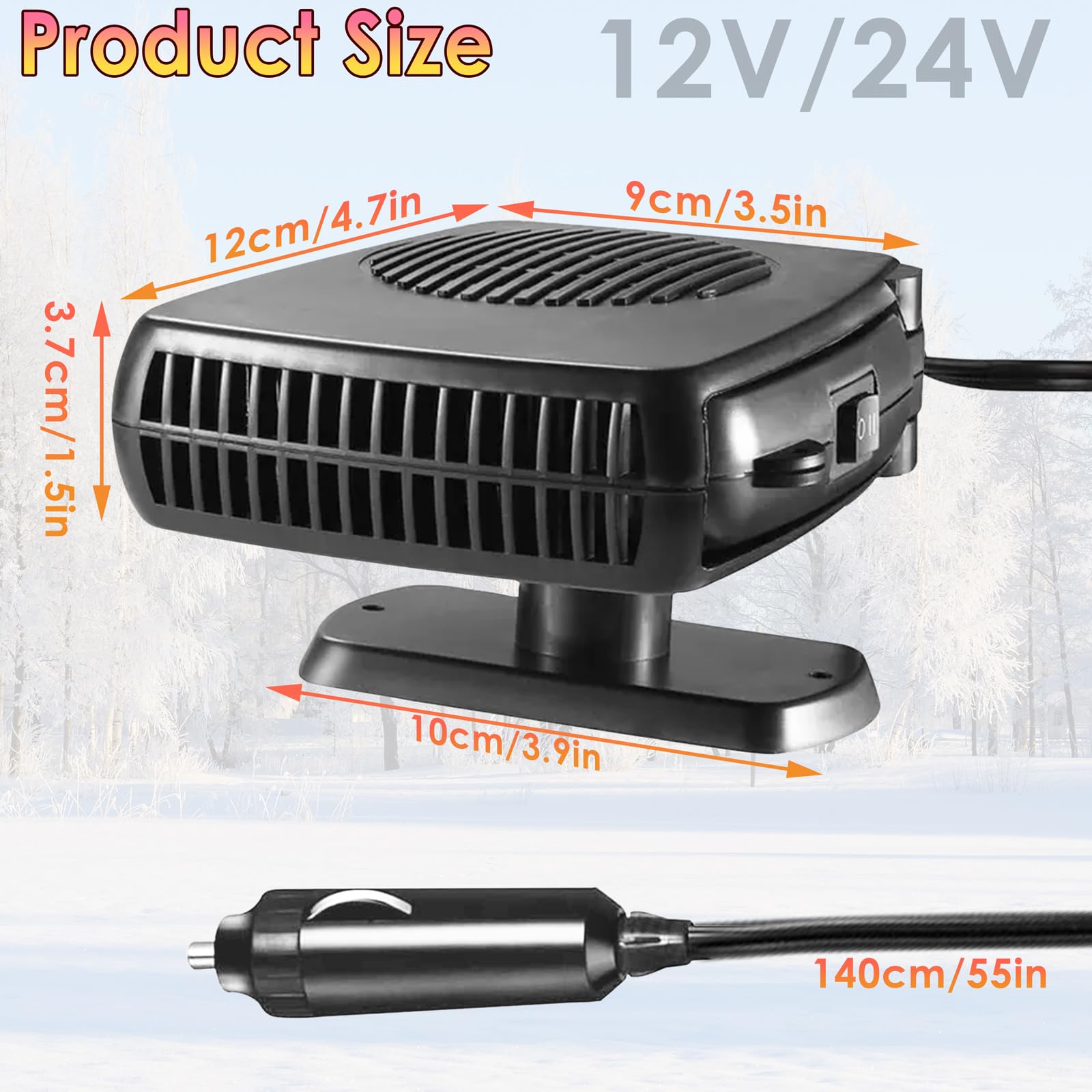 Riscaldatore 12V per Auto 150W, Portatile Stufetta Auto 12 Volt Ventola di Riscaldamento Automobile Riscaldante Sbrinatori Sbrinatore per Parabrezza con Accendisigari per Auto,Caravan,Camion,Barca