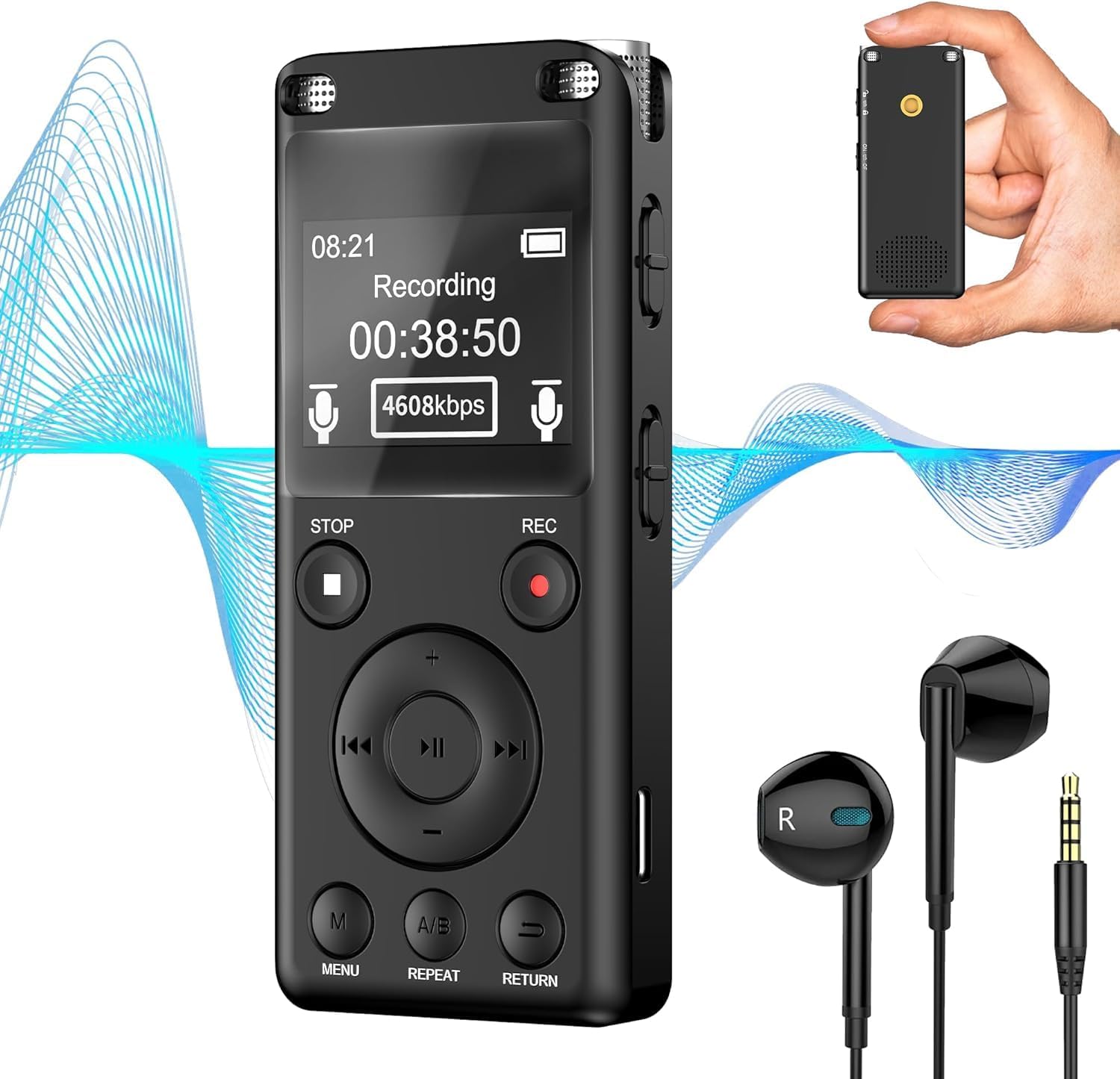 128G Digital Voice Recorder with Playback – 4608 Kbps HD AI Voice Activated Recorder, Tape Recorder with Dual Microphone, Recording Device, 9120H Audio Recorder for Lectures, MP3 Player, Password