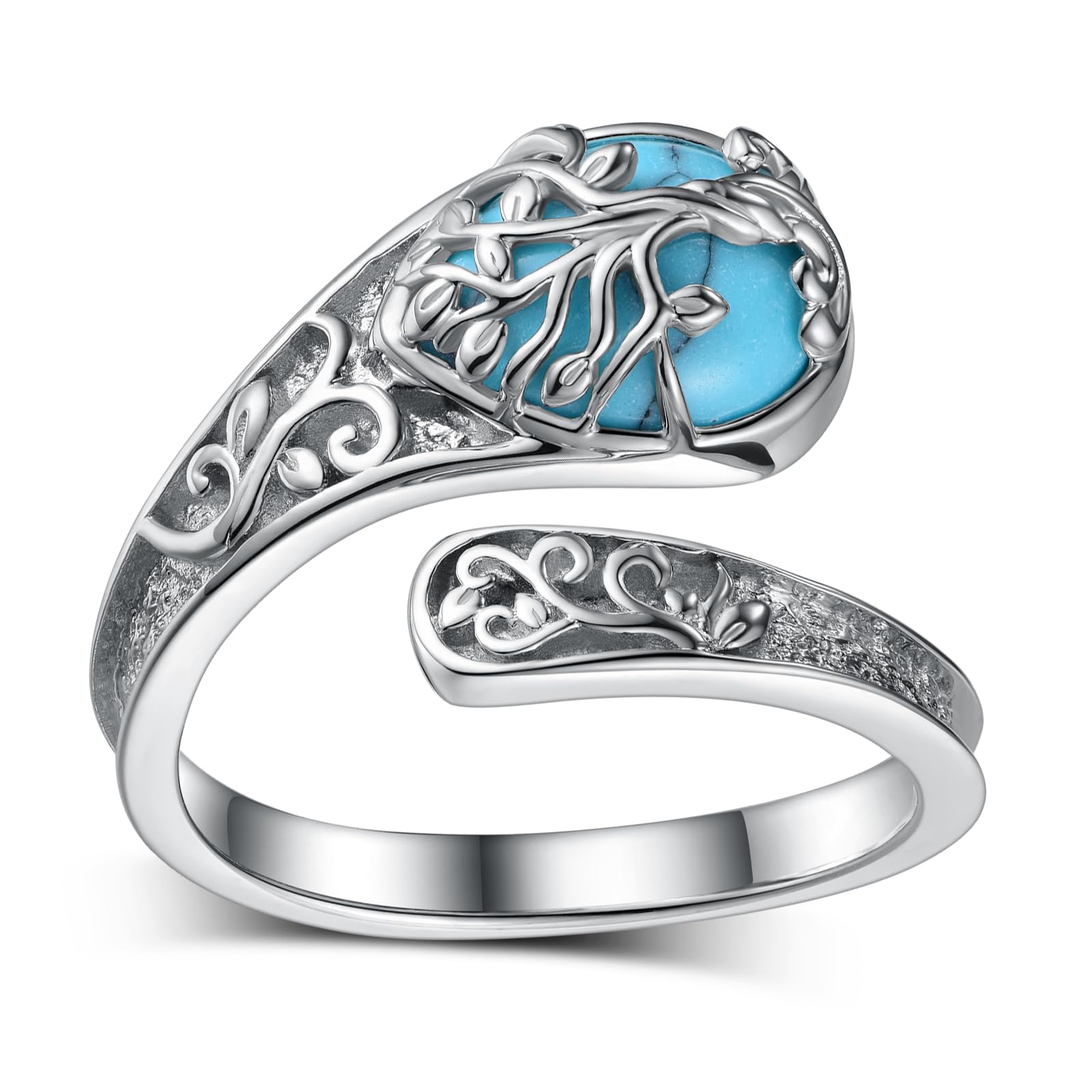 925 Sterling Silber Türkis Lebensbaum Löffelring für Frauen – Löffelring Vintage, Türkis Schmuck Geschenk für Frauen und Männer