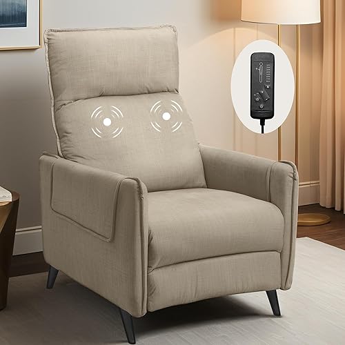 FLEXISPOT Massage Recliner Chair for Adults, Fabric Reclining Chair Home Theater Seating with Extended Footrest, Adjustable Modern Single Sofa for Living Room,Bedroom (Light Brown)