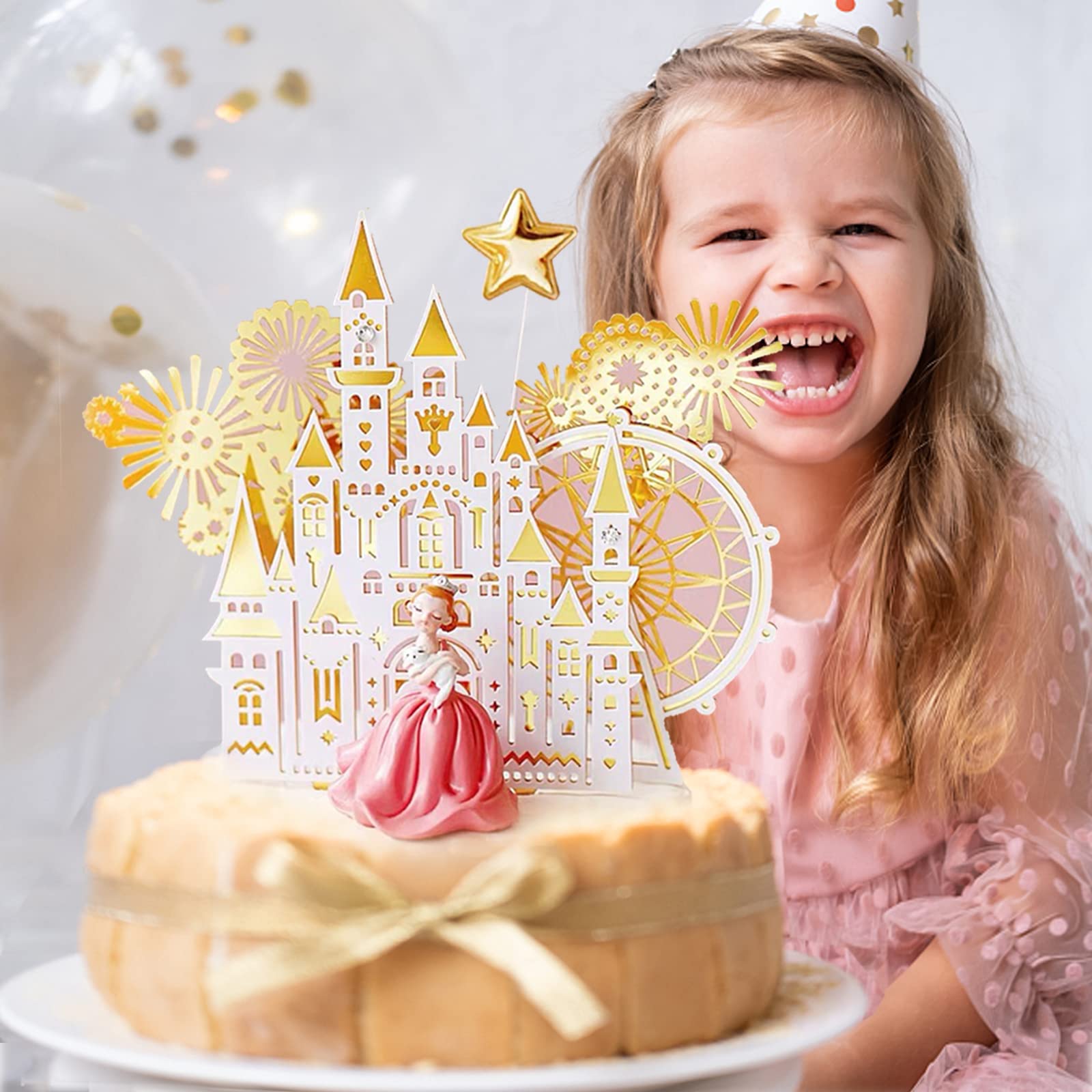FATCAT Tortendeko Mädchen – Riesenrad & Schloss In Gold-Rosa, Für Prinzessinnen-Party