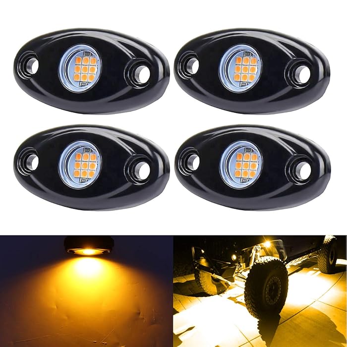Buy Yellow LED Rock Lights, 4 Pods Neon 12V Waterproof Underglow Underbody Kit Crawler Crawling