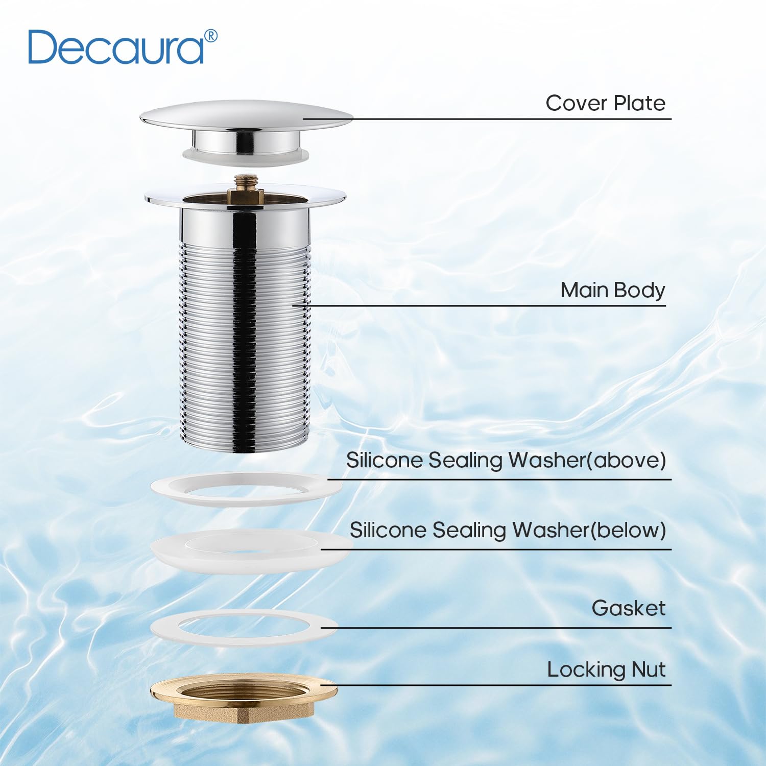 Decaura Grifo de baño alto con desagüe G1' 1/4 pop-up | Grifo alto para lavabo con desagüe push open, juego cromado