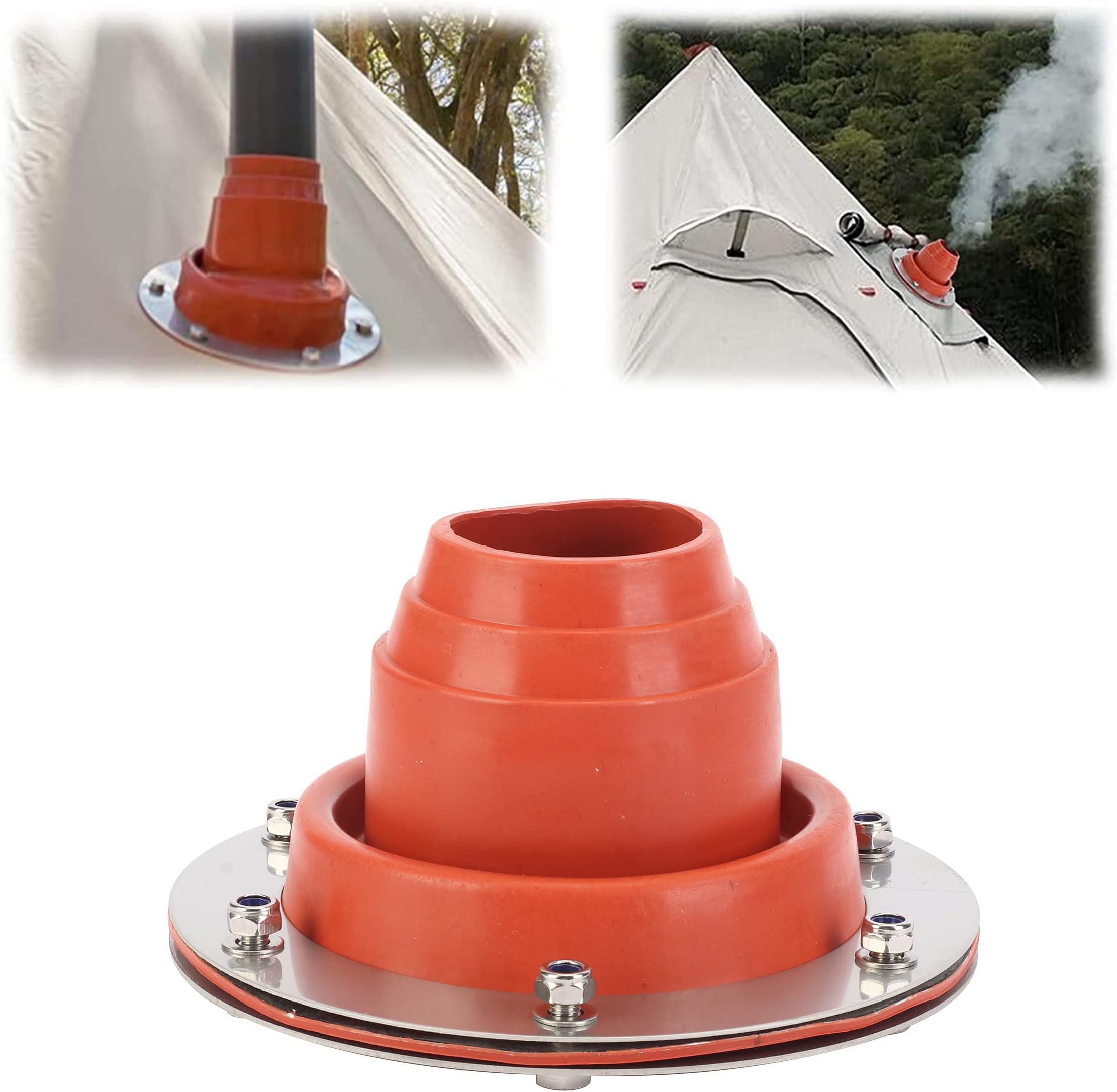 Tent Flashing Stove Jack Kit with Silicone Pipe Resistant to 300 Degrees and Stainless Steel Base,Tent Flue Flashing Kit Outdoor Camping Accessories for Wood Burner Traveller Stove