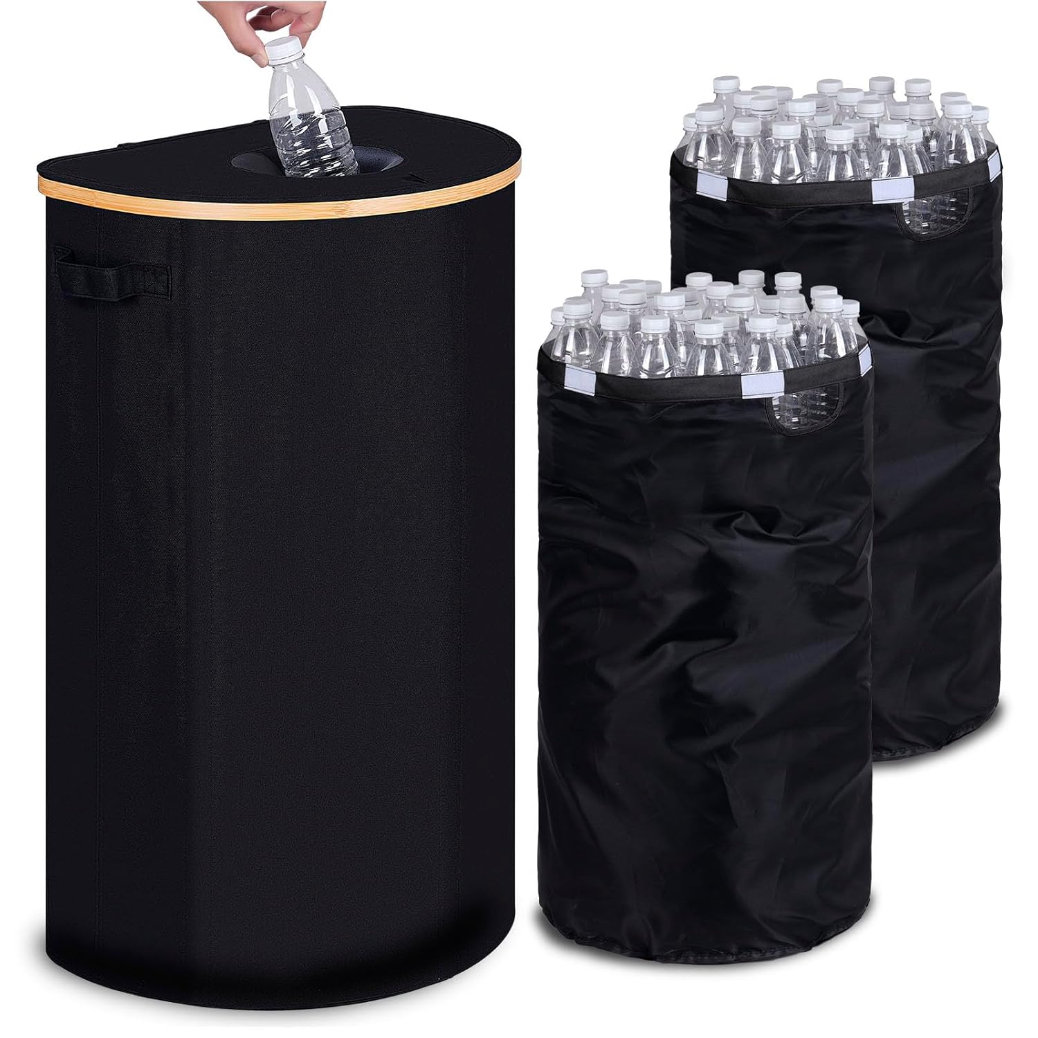 efluky Recycling Bin for Kitchen 100L, 26 Gallon Recycle Bins for Indoor Outdoor Home Use with 2 Removeable and Reusable Inner Bags, Tall Recycle bin for Bottle Can Plastice Stickers (Black) Black D-shaped