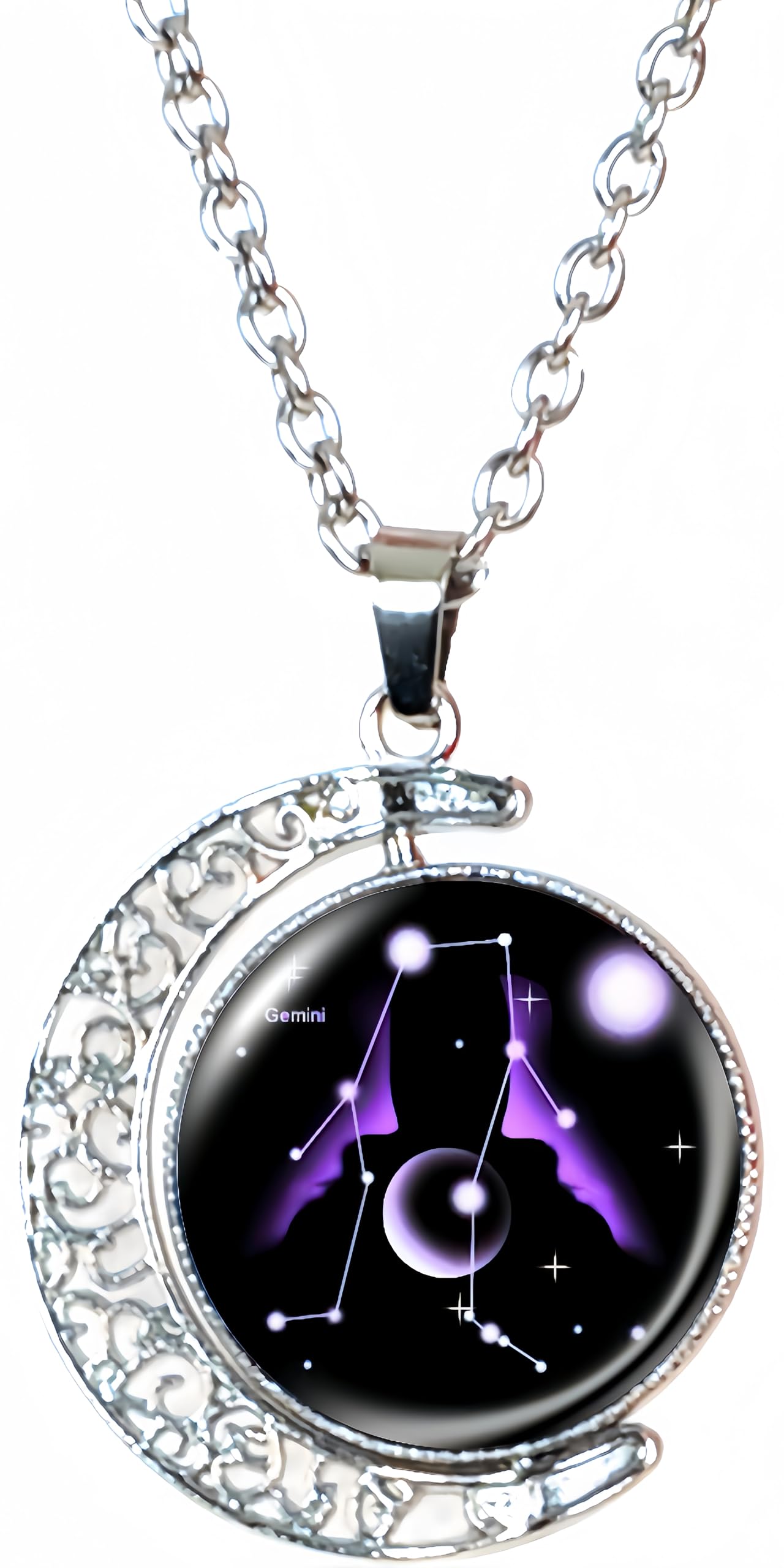 DEQIYIJI Zodiac Necklace Jewelry Birthday Gifts Astrology 12 Constellation Horoscope Sign Galaxy Crescent Half Moon Pendant Necklace