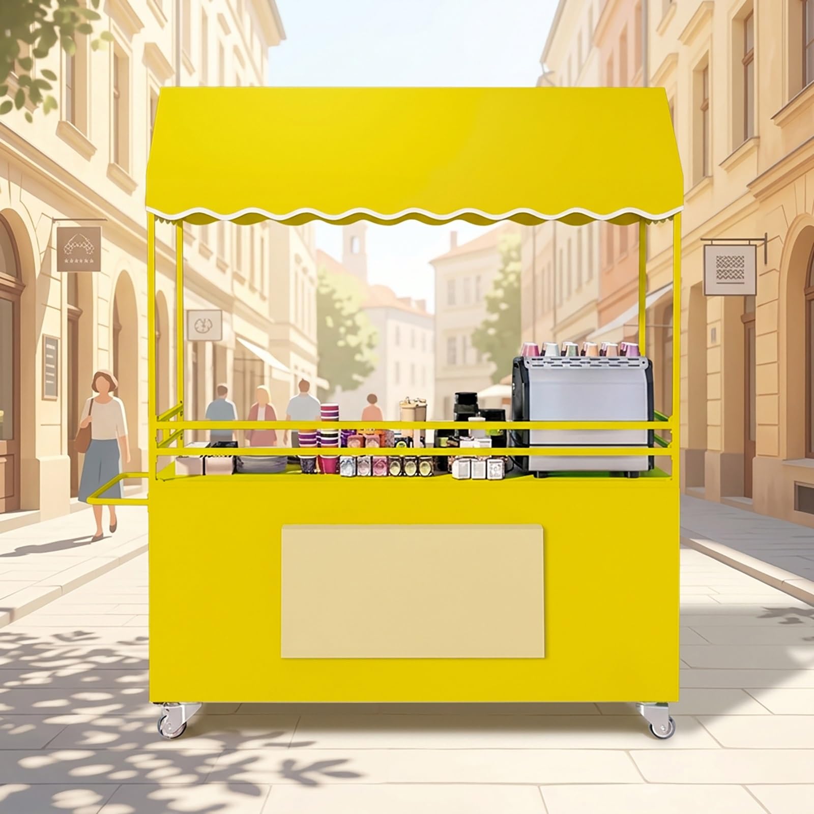 Móvil de Venta Ambulante de Comida Carritos de Comida Portátiles con Ruedas Freno para Fiestas Mercados y Comida Callejera.(Giallo,160x58x190cm)