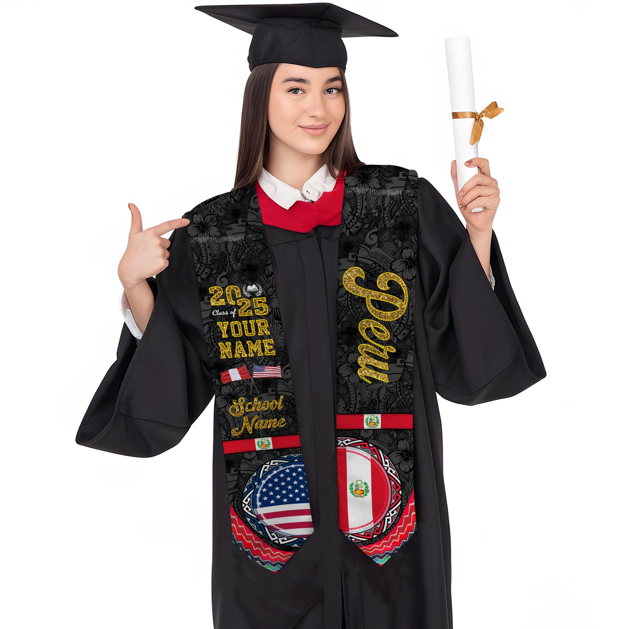 MonkeyVan Custom Peruvian Graduation Sash, Peru Graduation Stole, Peru Flag Stole Class Of 2025, Sashes For Graduations 2025 Peru 13