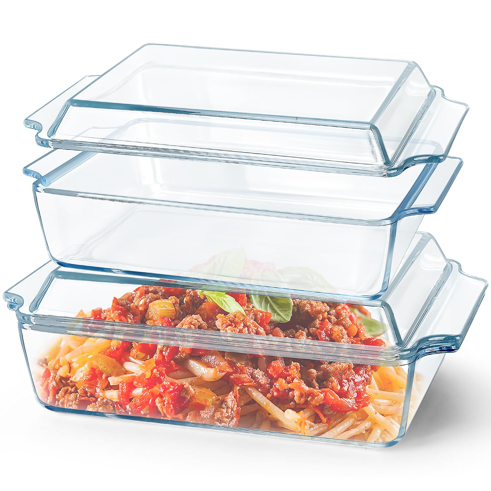 2 Pack Rectangular Glass Casserole Dishes, Square Baking Dishes for Oven