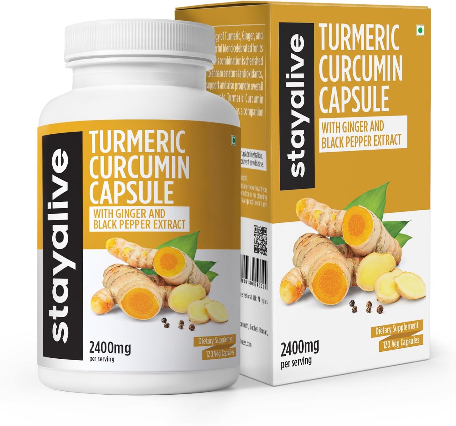 STAY ALIVE Turmeric Capsules 2400mg, 95% Curcuminoids w/Ginger & Black Pepper,120 Curcumin Capsules, Immunity Booster for Adults, Turmeric Powder Extract for Skin & Joint