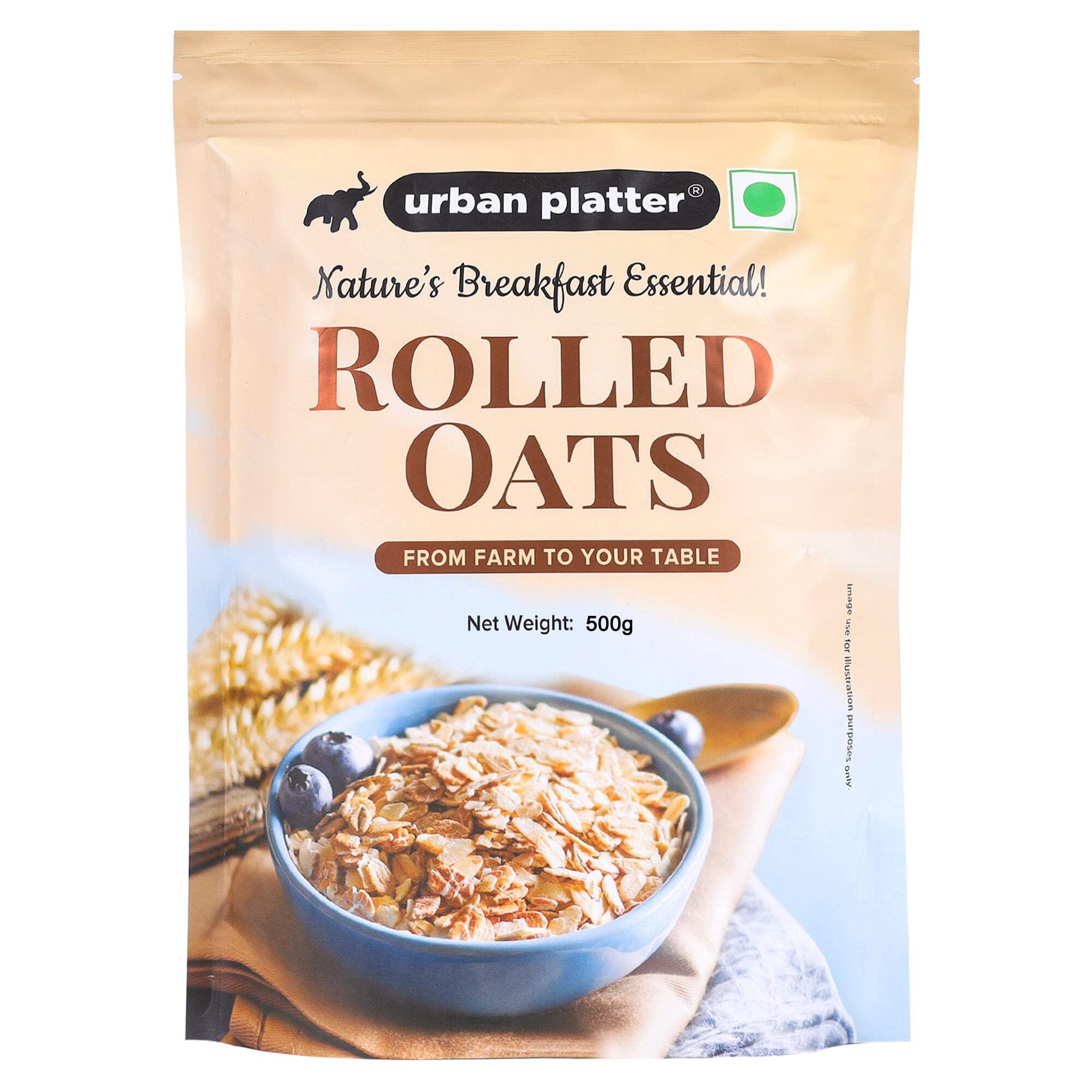 Urban Platter Rolled Oats, 500g (Whole-Grain Oats | High in Fiber & Protein | Healthy Breakfast Cereal)