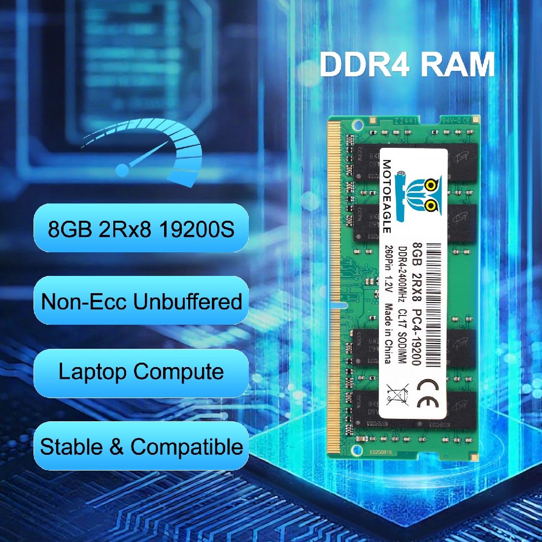 8GB DDR4 RAM 2400MHz SO-DIMM PC4-19200 DDR4-2400T CL17 Non-ECC