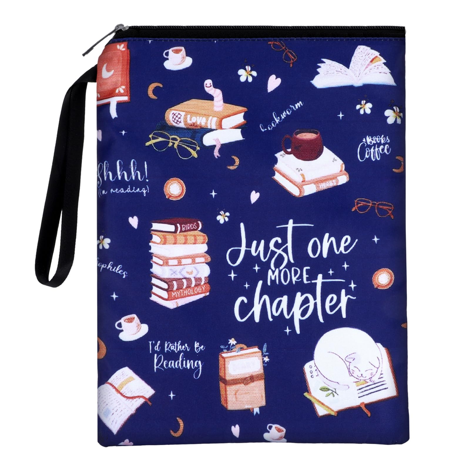 HJZHII Waterproof Book Sleeve, Just One More Chapter Book Covers with Zipper and Front Pocket Washable Books Protector for Readers Lovers Gifts Books