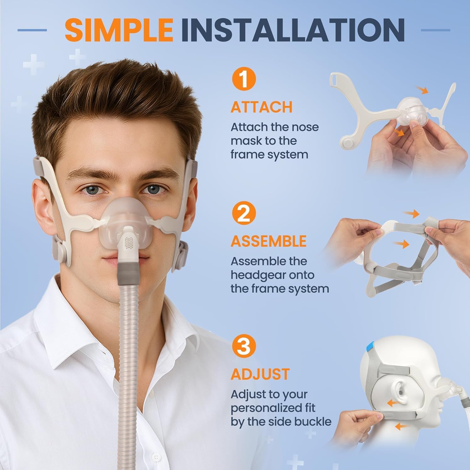 Maschera nasale per Airfit N20, kit di ricambio completo con copricapo, telaio, tubo e cuscino per N20, taglia M