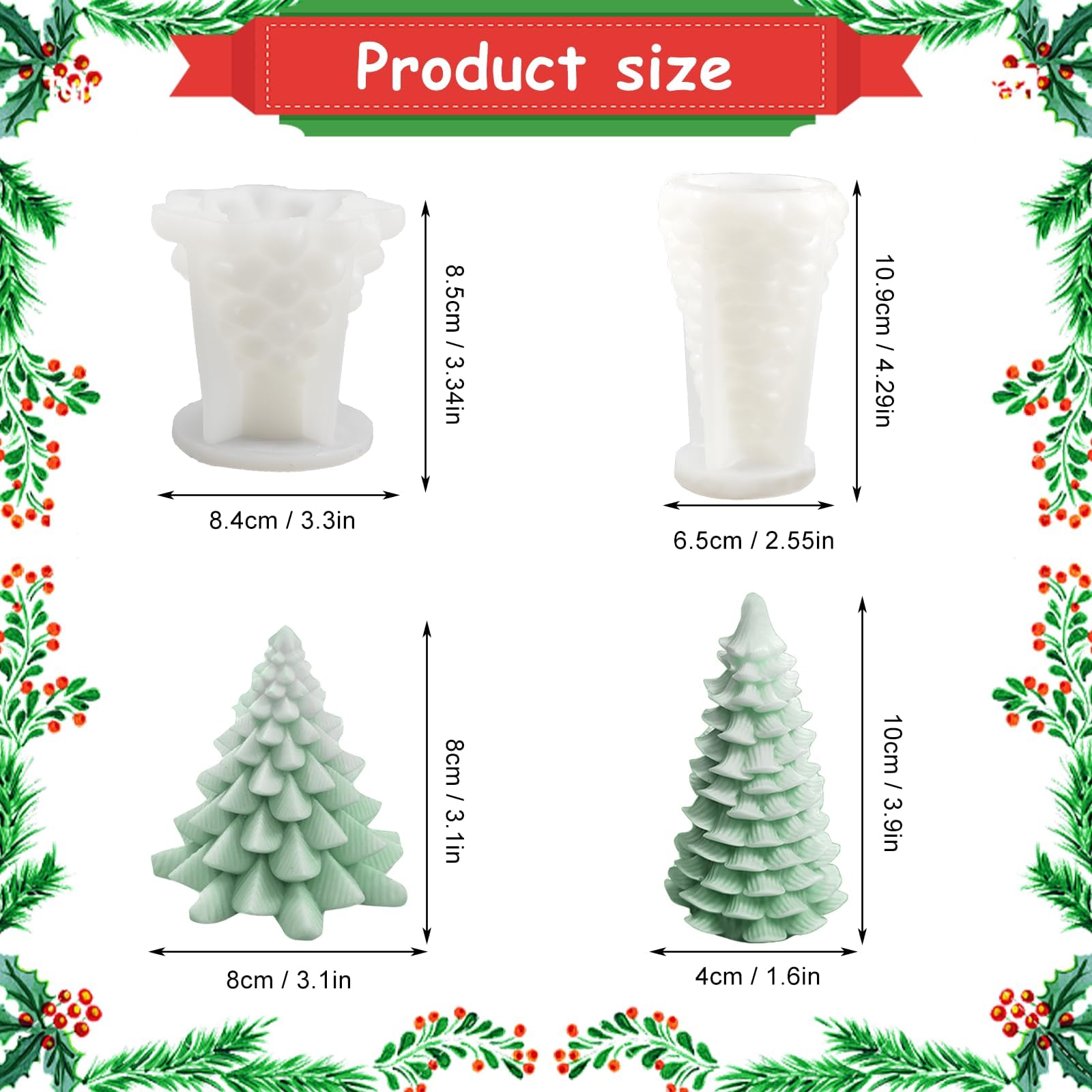 2 Stück 3D Weihnachtsbaum Silikonformen – Für Kerzen, Seifen & DIY, Hitzebeständig Bis 230°C