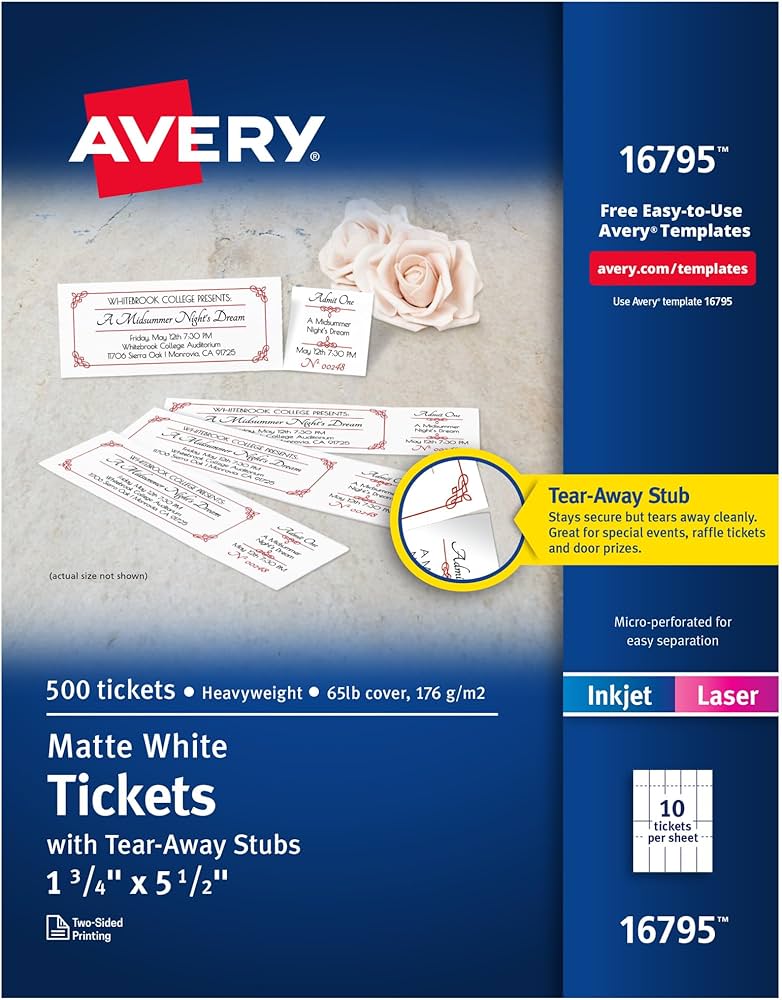 amazon-com-avery-printable-tickets-with-tear-away-stubs-1-75-x-5-5-matte-white-500-blank-tickets-for-laser-and-inkjet-printers-16795-office-products