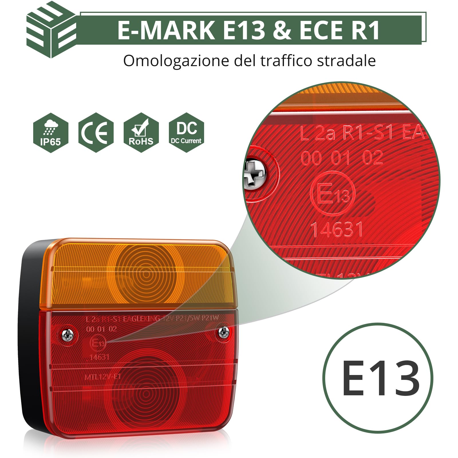 EYPINS Fanali Posteriori Rimorchio,Luci Posteriori Kit,Cavo da 7.5m,IP65 Impermeabile, Luce dei Freni, Indicatore di Direzione,per 12V Rimorchio, Camion