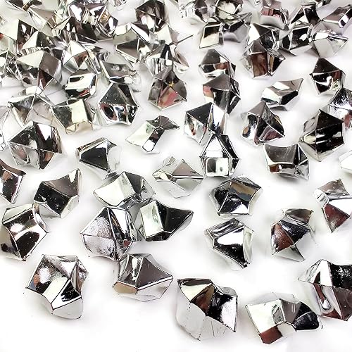 HappyFiller Cubos de rocas de hielo falsas plateadas, gemas acrílicas del tesoro para rellenos de jarrones, dispersos de mesa de boda, manualidades,