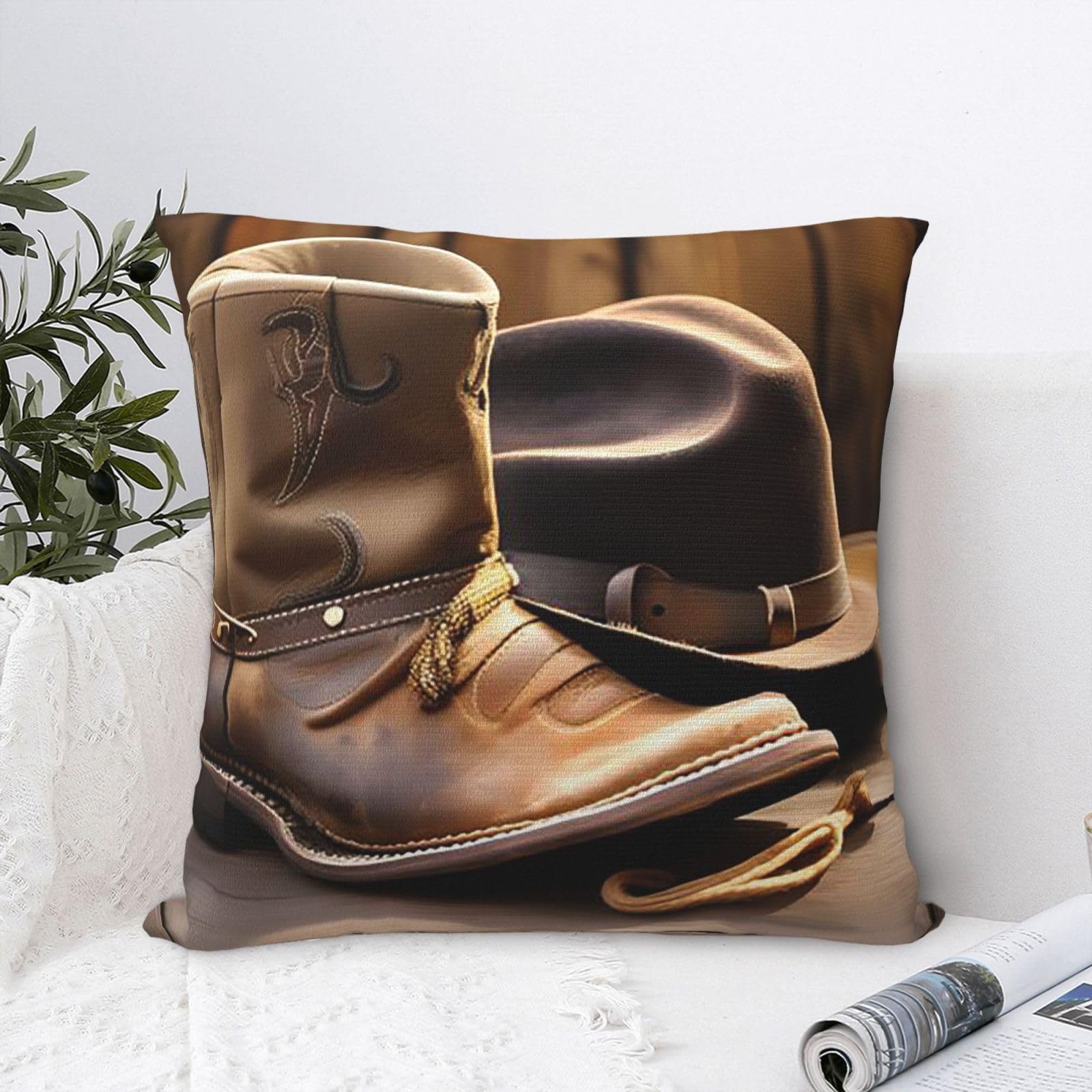 FodPand Luxury Velvet Throw Pillow Covers 24"x24" Super Soft Decorative Pillow Cases - Cowboy Hat and Boots Pillowcases Modern Lumbar Cushion Cases for Couch Sofa Bed Pillow Shams
