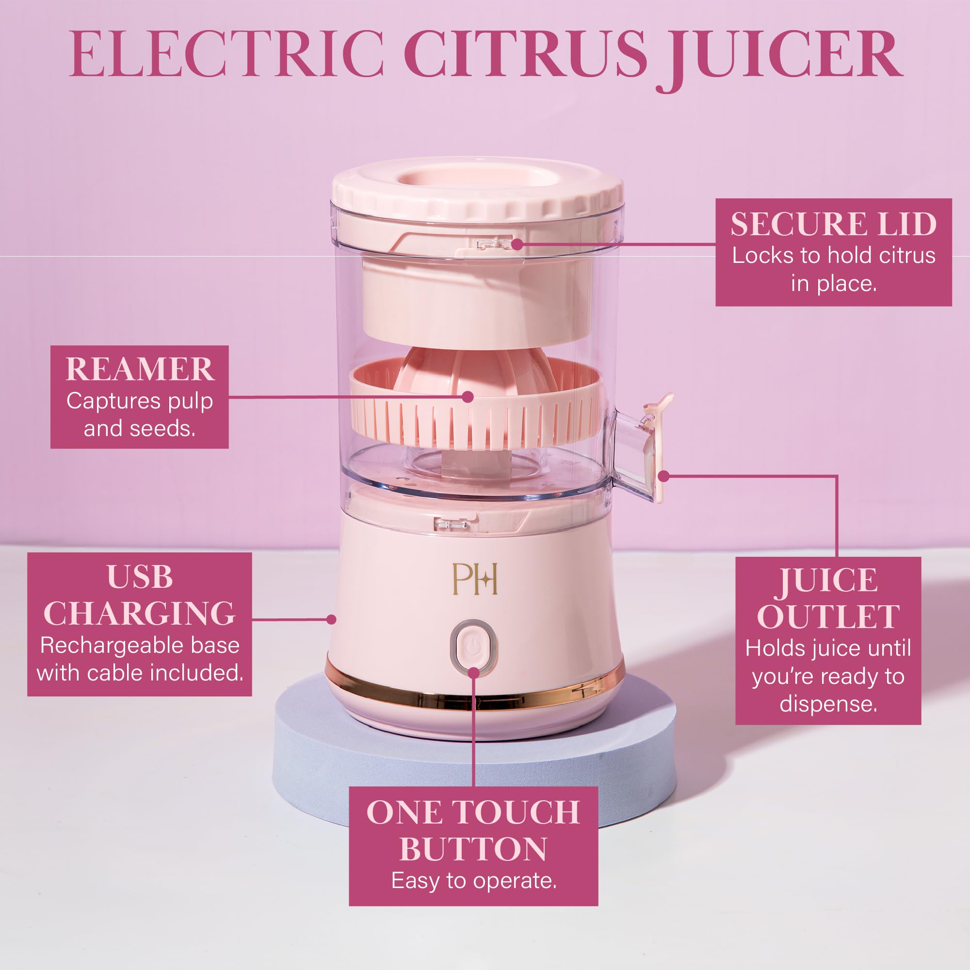 Paris Hilton PH12055 - Exprimidor eléctrico de cítricos, plástico, color rosa