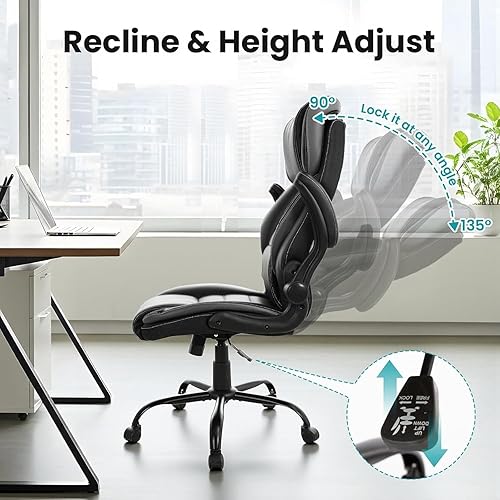 Miniatura 6 de Ergonomic Office Chair with Pocket Spring Lumbar Support - High Back Executive Leather Chair, Adjustable Headrest, Flip-Up Arms, Reclining Computer