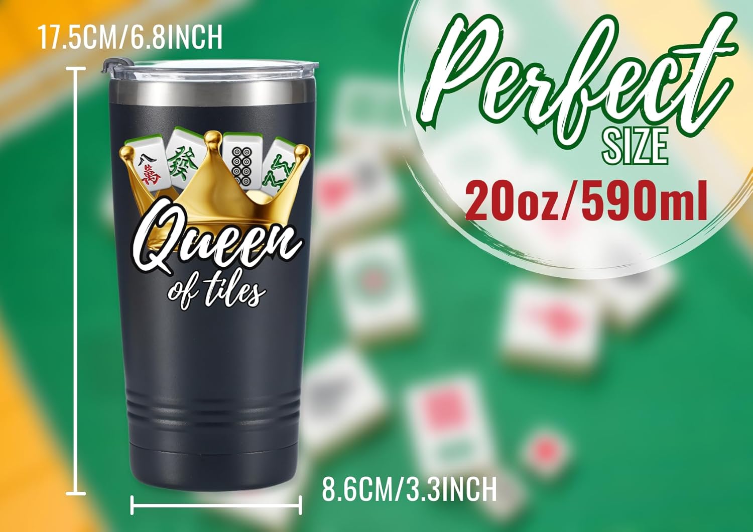 Onebttl Mahjong Gifts for Women, Funny Gifts for Mahjong Lovers, 20oz (590ml) Insulated Stainless Steel Cup, Birthday, Christmas -Black - Queen - Image 5