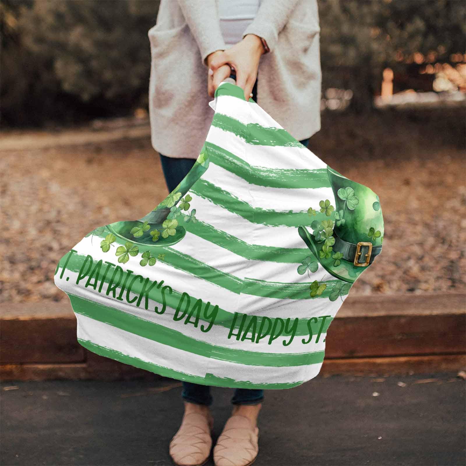 Nursing Cover for Breastfeeding Scarf, St. Patrick's Day Green White Stripe Magic Hat Baby Car Covers Super Soft Multi Use for Canopy Shopping Cart Cover Blanket Stroller Cover
