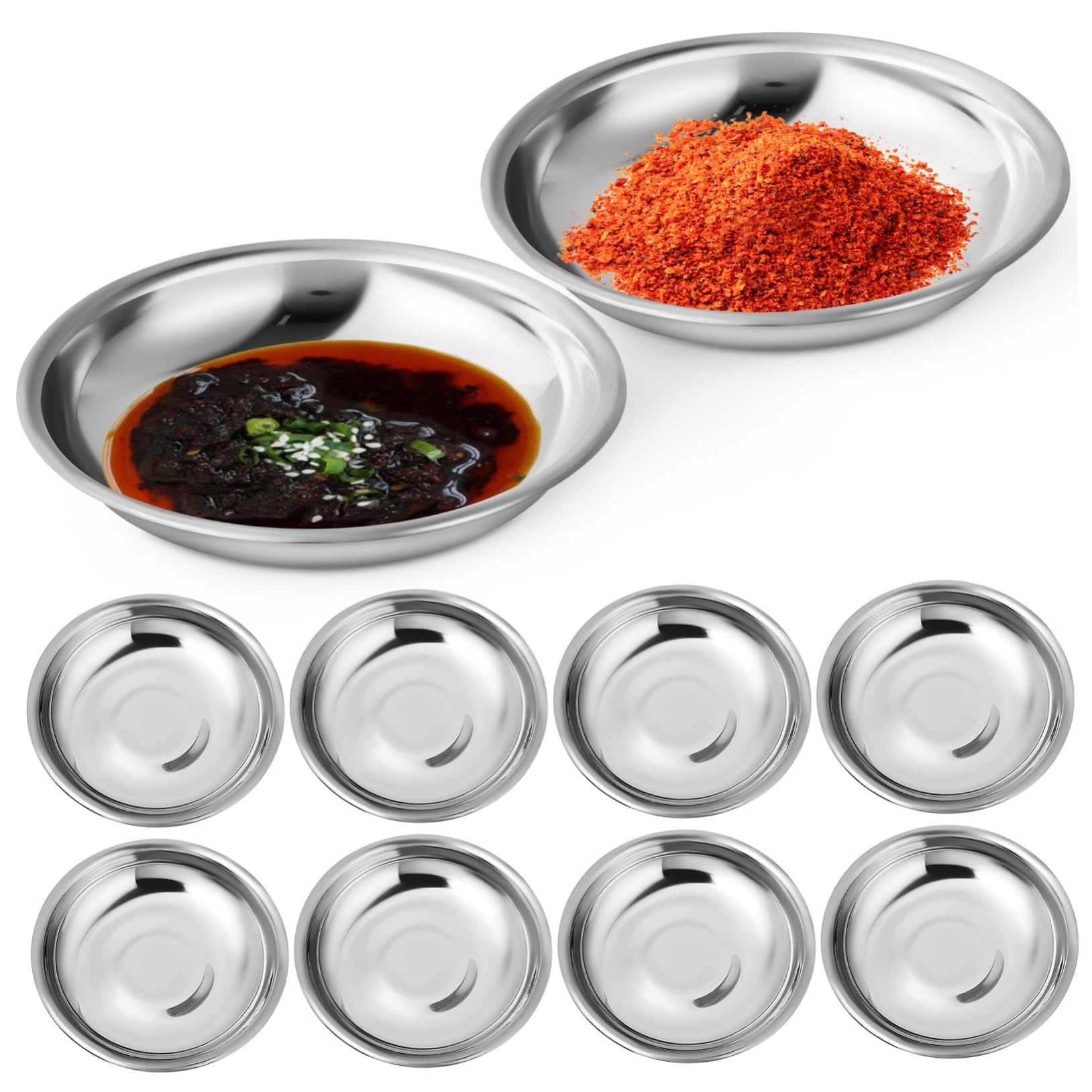 SOLUSTRE 10 Runde Kleine Teller aus Edelstahl Gewürzschalen und Soßenschalen für Vorspeisen Silberfarbene Edelstahl Rundplatten für Restaurant und Esszimmer