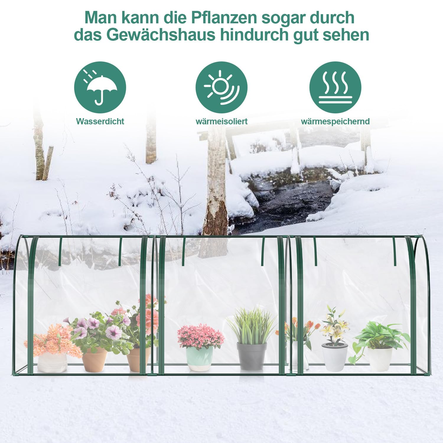 Odporna na działanie promieni UV, odporna na działanie warunków zimowych, foliowa szklarnia ze zwijanymi ścianami bocznymi, stalowa rama, 270 x 90 x 90 cm, szklarnia na pomidory, do warzyw