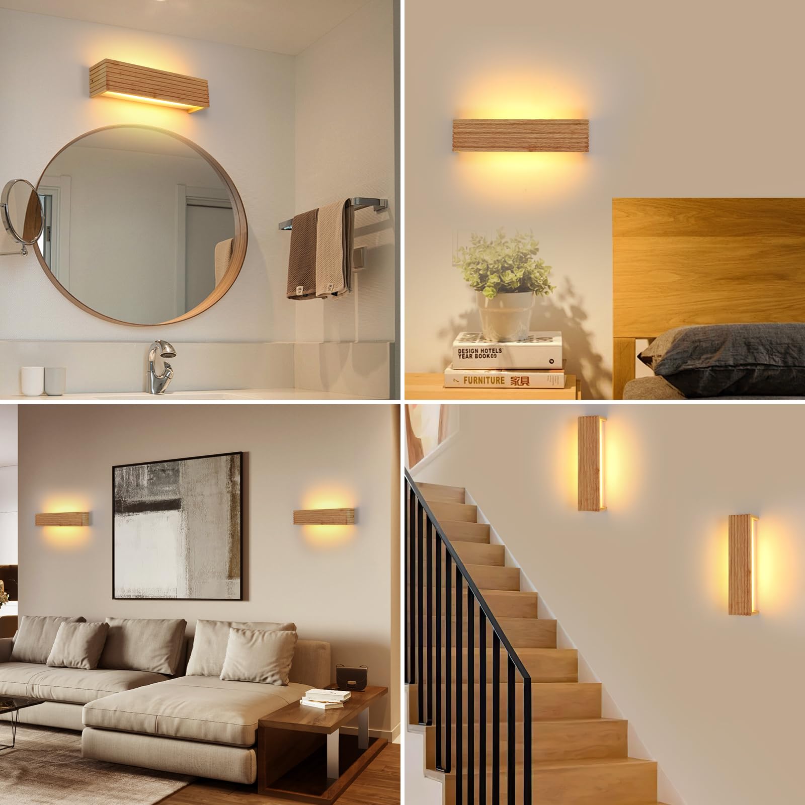 Comely Applique Murale Intérieure Bois, 18W Moderne Lampe Murale LED 3000K Blanc Chaud, Luminaire Mural Interieur pour Chambre Salon Couloir Escalier