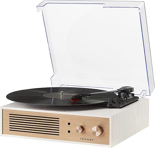 Miniatura 5 de Crosley CR6045A-CR Miles Tocadiscos Reproductor de Discos Bluetooth de entrada/salida de 3 velocidades con altavoces incorporados, crème