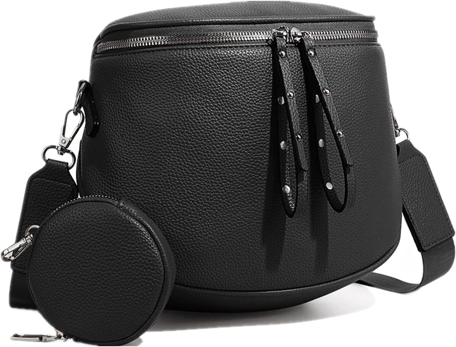 DIHKLCIO Black Crossbody Bags for Women Bum Bag Large Leather Sling Womens Purses with Studded Coin Purse