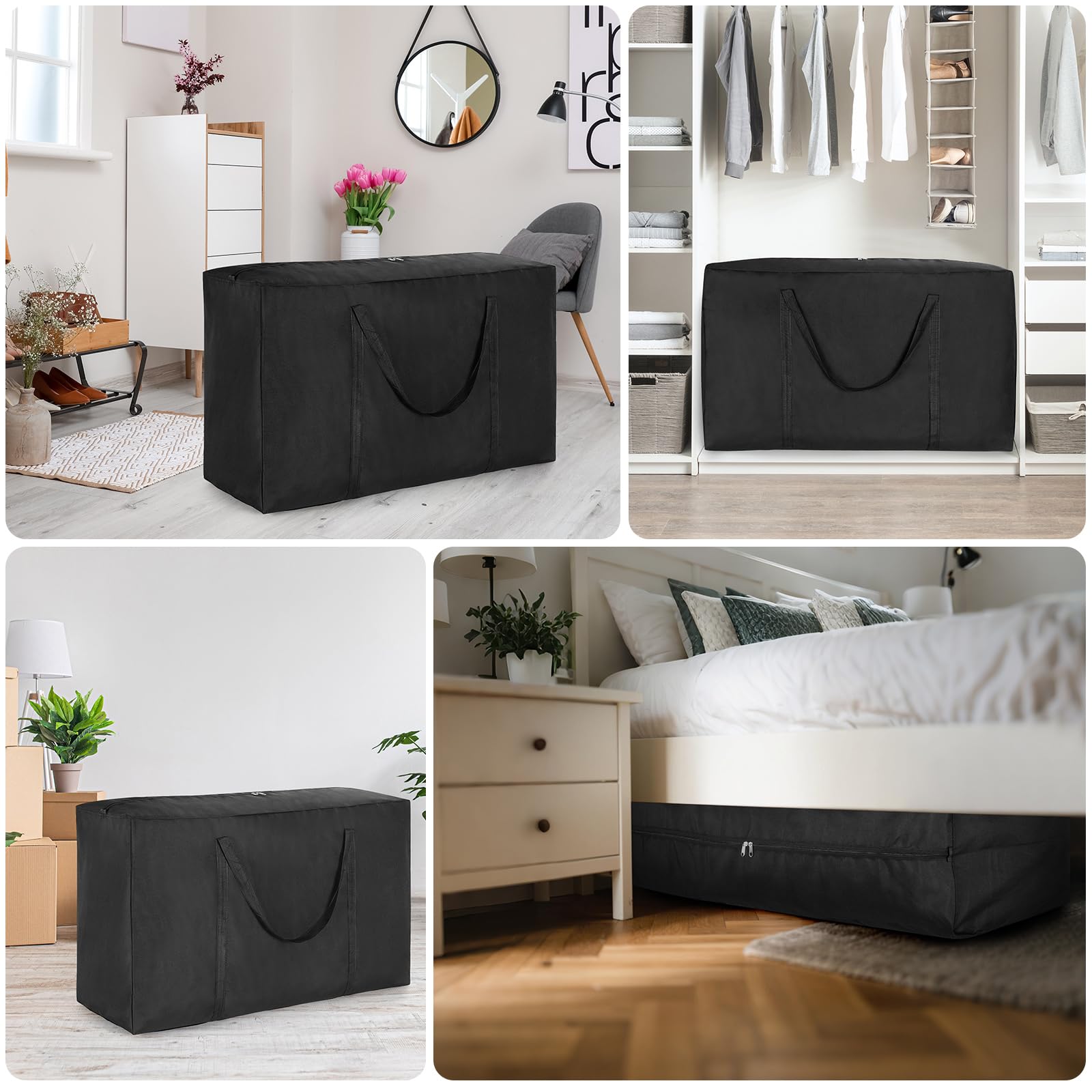 4er-Set 210L Extra Große Stabile Aufbewahrungsbeutel, Riesen 600D Oxford Material Lagerbox Umzugstasche mit Reißverschluss für Kleidung, Bettdecken, Wäsche, Bettwäsche