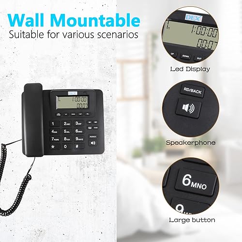 Miniatura 4 de Sangyn Teléfono fijo con cable de botón grande, teléfono fijo manos libres con identificación de llamadas, marcación rápida, adecuado para oficina
