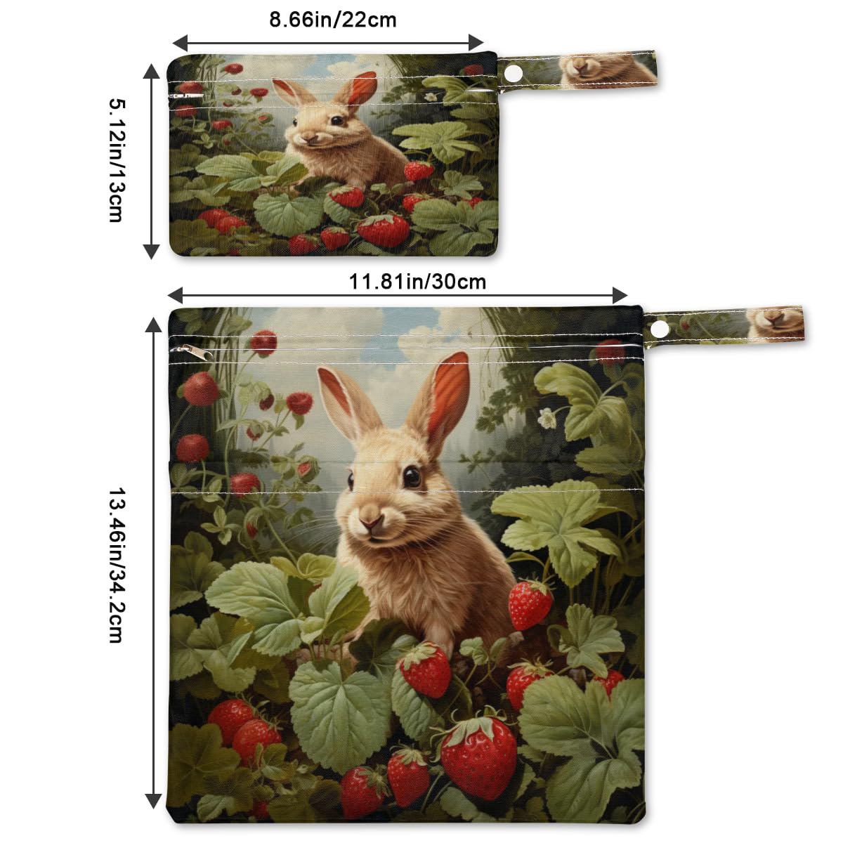 2 Pack Wet Bags for Swimsuits, Flowers Strawberry Bunny Waterproof Washable Dirty Clothes Bag Wet Dry Bag with Zipper Pocket Wet Clothes Bag Bathing Suit Workout Bag Wet Swimsuit Bag for Travel Beach